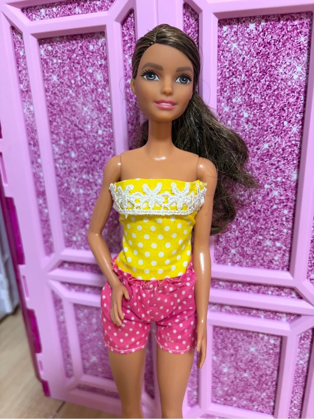 Barbie Yellow Polka Dot Top with Pink Polka Dot Shorts